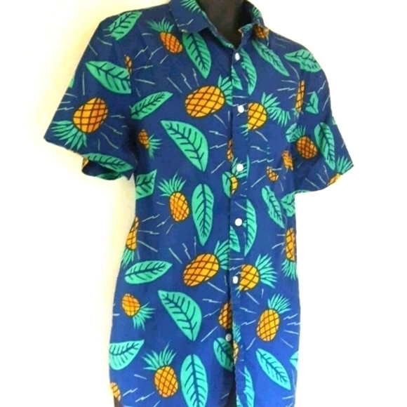 𝅺#urbanpipeline Pineapple Leaf Print Shirt, L - Fun In The Sun - Picture 4 of 5